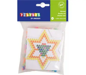 PLAYBOX Aufbügelperlen, kleines Set, Stern / 1000 Stück / Neonfarben / 5 mm
