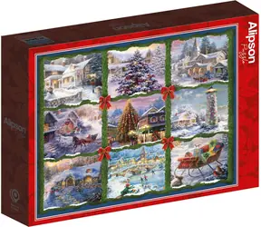ALIPSON Quadratisches Weihnachtspuzzle, neun Quadrate / 1000 Teile / 63,5 x 63,5 cm
