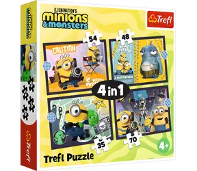 Trefl Puzzle Minions und Monster 4in1 / 35 + 48 + 54 + 70 Teile / 28,5 x 20,5 cm