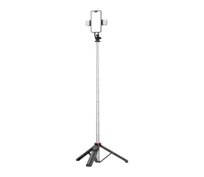 Hurtel WC13YDS Selfie-Stick mit Stativ, schwarz / Handy-Stativ / Höhe 1,3 m / 2x LED-Licht / Handyhalterung