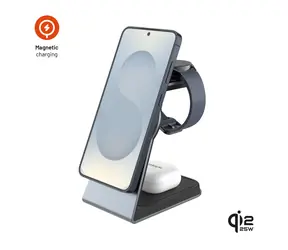 FIXED MagPowerstation Alu / 3-in-1 kabellose Ladestation / Qi2.2 / 25W+3,5W+2W / Aluminium