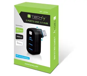 Techly IUSB3-HUB3-ROTB schwarz / USB-Hub / 3x USB 3.0 Typ-A / 180° drehbar / Kabel