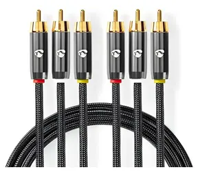Nedis Composite-Videokabel Anthrazit / Videokabel / 3x RCA - 3x RCA / Vergoldete Anschlüsse / 480p / 2 m