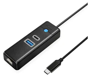 Orico PW3UR25-C3 schwarz / USB-Hub / 1x USB-A 3.0 / 1x USB-C 3.0 / 1x RJ45 2,5G LAN / Kabel 0,5 m