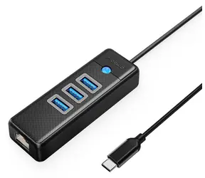 Orico PW3UR25-C3 USB-Hub, schwarz / 3x USB-A 3.0 / 1x RJ45 2,5G Ethernet / Kabellänge 1,8 m