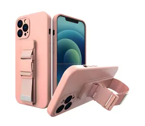 Hurtel Silikonhülle mit Nackenband für Samsung Galaxy S21 FE, pink / Hülle / Silikon / Nackenband