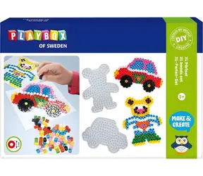 PLAYBOX Bügelperlen Auto und Teddybär XL / 600 Stück / ab 3 Jahren