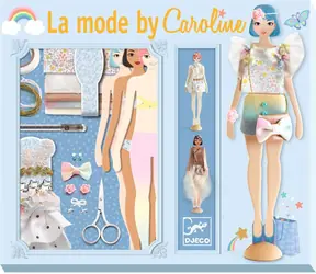 DJECO Kreativset „FASHION von Caroline“ / Kein Nähen erforderlich / 3 Puppen / Textilzubehör