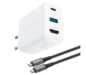 Acefast A17 GaN-Ladegerät, weiß / Ladeadapter mit HDMI-Ausgang / 65 W / HDMI 4K 60 Hz / USB-C + USB-A