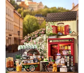Robotime Rolife DIY Haus: Buchhandlung in Wien mit LED-Beleuchtung / 290 Teile / Schwierigkeitsgrad 3 von 6
