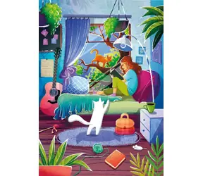 MAGNOLIA Puzzle Mädchen und ihre Katzen / 1000 Teile / 48 x 68 cm