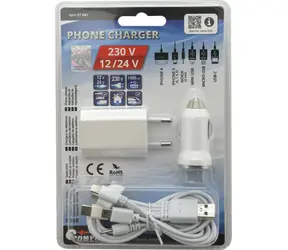 Compass Handy-Ladegerät 230V und 12-24V 2,1A / Ladegerät / iPhone-, USB-C-, Micro-USB-, Mini-USB-Anschlüsse