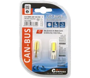 Compass -LED-Lampe T10 CAN-BUS 12V weiß 2 Stück / Autolampe / Fassung T10 W2.1x9.2d / 6x LED SMD / 120 lm