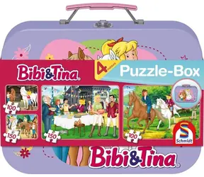 Schmidt Puzzle Bibi & Tina 4-in-1 im Metallkoffer / 2 x 100 und 2 x 150 Teile / 36 x 24 cm