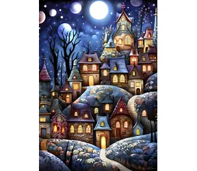 ALIPSON Puzzle Dorf bei Vollmond / 1000 Teile / 47,8 x 69 cm