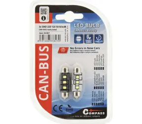 Compass LED-Lampe SV8.5 11x38mm CAN-BUS weiß / 3x LED SMD / 12V / 3W / 60 lm / 2 Stück