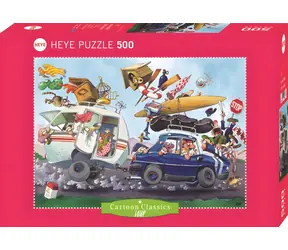 HEYE Puzzle Cartoon Classics: Auf in den Urlaub! / 500 Teile / 50 x 35 cm