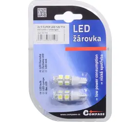 Compass LED-Autolampe T10 weiß 2 Stück / Lampe / 12 V / 9 LEDs / 180 lm / T10-Fassung
