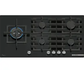 BOSCH Serie 6 PPM9A6I40 schwarz / Gaskochfeld / 90 cm / 5 Brenner / gusseiserne Topfträger