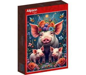 ALIPSON Puzzle Schweinefamilie beim Spaziergang / 1000 Teile / 47,8 x 68 cm