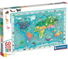 Clementoni Puzzle-Weltkarte mit Tieren MAXI / 60 Teile / ab 4 Jahren