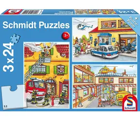 Schmidt Puzzle Polizei, Feuerwehr, Rettungskräfte / 3x24 Teile / 26,3 x 17,8 cm