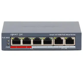 HIKVISION DS-3E1106P-EI/M / Switch / SMART / 4X 100 Mbit/s PoE / 2x 100 Mbit/s Uplink / Super PoE 45 W