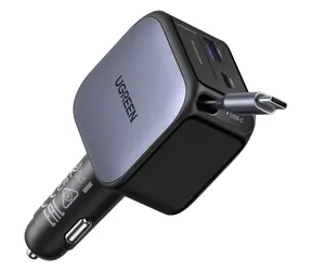 Ugreen EC603 Nexode grau / Autoladegerät / 3-in-1 / USB-C-Kabel 70 cm / 90 W / QC 3.0