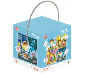 DODO Puzzle Mein Tag 4in1 / 12, 16, 20, 24 Teile / 22 x 22 cm