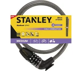 Stanley Fahrradschloss, mittelgroß / Zahlenschloss / 90 cm /  12 mm / 4-stellige Zahlenkombination