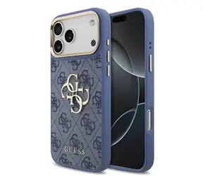 Guess PU-Leder 4G Logo Goldrahmen blau / Rückseite / iPhone 18 Pro Max