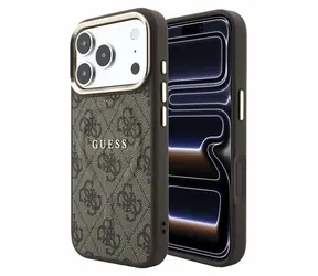 Guess PU-Leder 4G Goldrahmen geprägtes Braun / Rückseite / MagSafe / Apple iPhone 18 Pro Max