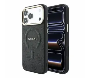 Guess PU-Leder 4G Goldrahmen geprägtes Schwarz / Rückseite / MagSafe / Apple iPhone 18 Pro Max