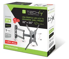 Techly ICA-PLB-136E schwarze TV-Wandhalterung / 32-55 Zoll / VESA 400x400 / Tragkraft 30 kg / schlank