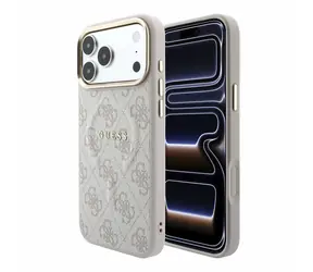 Guess PU-Leder 4G Goldrahmen, geprägtes Rosa / Rückseite / MagSafe / Apple iPhone 18 Pro Max