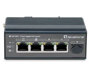 LevelOne IGP-0501 / Industrie-Switch / 4X GbE PoE+ / 1x SFP / 240 W / Unmanaged / Metall
