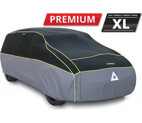 Compass Premium XL / Hagelschutzplane für Autos / 530 x 177 x 119 cm / schwarz mit gelbem Rand