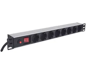 Intellinet Steckdosenleiste 8x 19" schwarz / Rack-Steckdosenleiste 1U / 16 A / 3 m Kabel / Aluminium