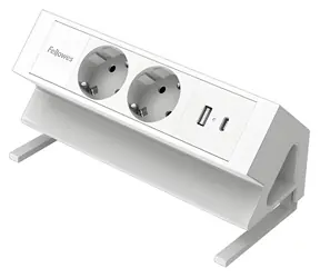 Fellowes Tischsteckdosenleiste mit Klemme, weiß / Steckdosenleiste / 2x Schuko / USB-A / USB-C PD 30W / 2 m