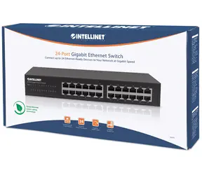 Intellinet 24-Port Gigabit-Switch, schwarz / Switch / 24× RJ-45 10/100/1000 / 19" Rack / Desktop / Metall / 48 Gbit/s