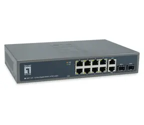 LevelOne GEP-1221 / PoE+-Switch / 8x GbE PoE+ / 2x GE / 2x SFP / 150 W / Unmanaged / 19" Metallgehäuse