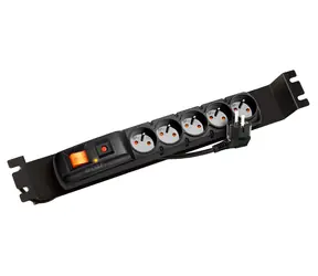 Solarix Acar 19" Stromverteilerkasten schwarz / Stromverteilerkasten / 1 HE / 5x ČSN-Steckdosen / Schalter, Blitzableiter / 3M Kabel