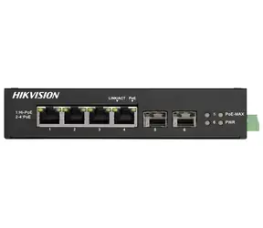 HIKVISION DS-3T0506HP-E/HS / Switch / Industrie / 4X Gb PoE (1x Hi-PoE) / 2x Gb SFP / 60W
