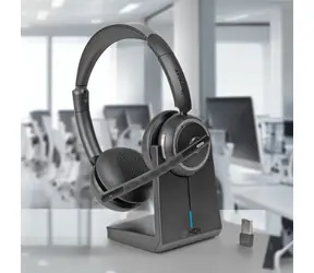 Lindy L118 schwarz / Kabelloses Headset / Bluetooth 5.2 / Dockingstation / 25 Stunden Akkulaufzeit