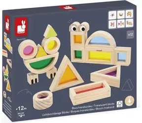 JANOD Sinnes-Baukasten mit farbigem Glas / Baukasten / 18 Teile / Holz und Kunststoff