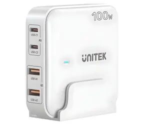 Unitek P1229AWH01- EU weiß / Ladegerät / GaN / 100W / 2x USB-C / 2x USB-A