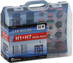 Compass Autolampen-Servicebox Mega H1+H7 / Autolampen / Satz Ersatzlampen + Sicherungen / E-Prüfzeichen