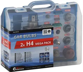 Compass Autolampen-Servicebox Mega 2x H4 / Autolampen / Satz Ersatzlampen und Sicherungen / E-Zulassung