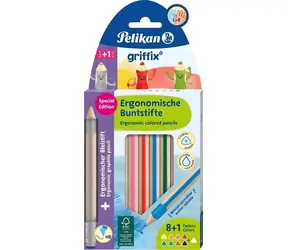 Pelikan Griffix Mix Buntstifte, 10 Stück / Set mit HB-Bleistift / dreieckig / abwaschbar