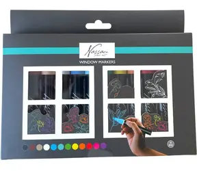 GRAFIX Kreidemarker für Fenster / Kreidemarker / Set mit 12 Farben / doppelseitige Spitze 3-5 mm / abwaschbar